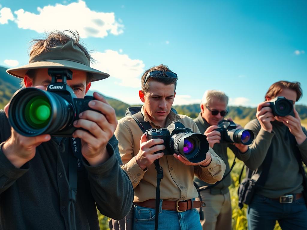Fotógrafos profesionales usando filtros UV