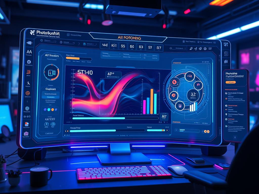 Interfaz de Photoshop con herramientas de inteligencia artificial